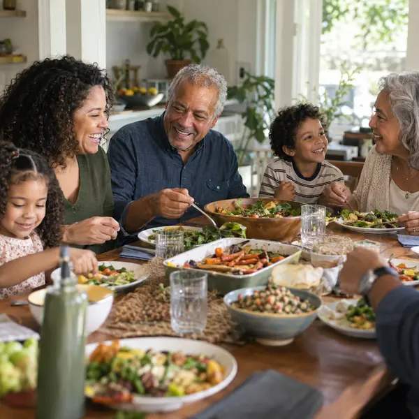 A multigenerational family connecting over a healthy meal