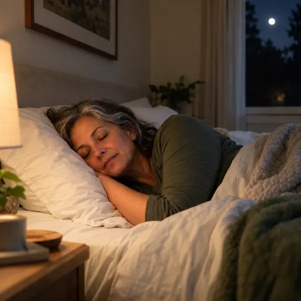 A woman sleeping peacefully in a comfortable bedroom